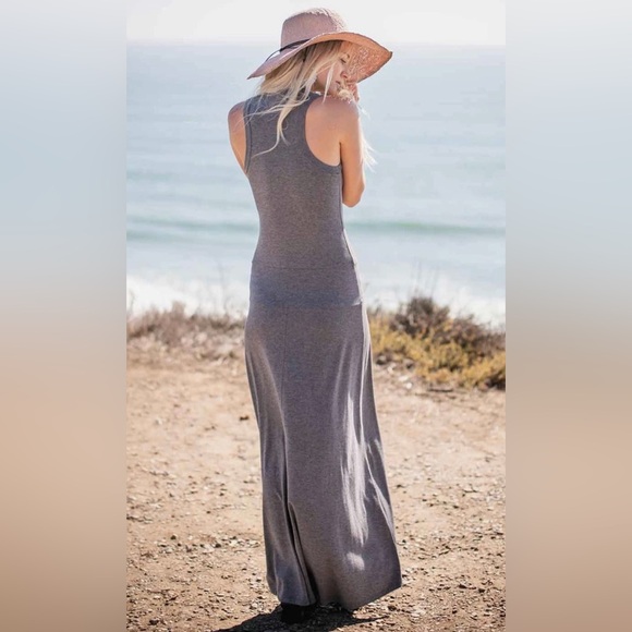 Nomads Hemp Wear Thalia Dress, Charcoal Gray Maxi Dress with Belt & Metal Ring - Picture 2 of 7